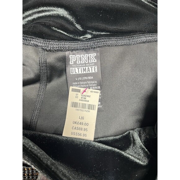 PINK Leggings Womens Large Velvet Ultimate‎ Victoria's Secret Black High Waisted - Picture 6 of 7